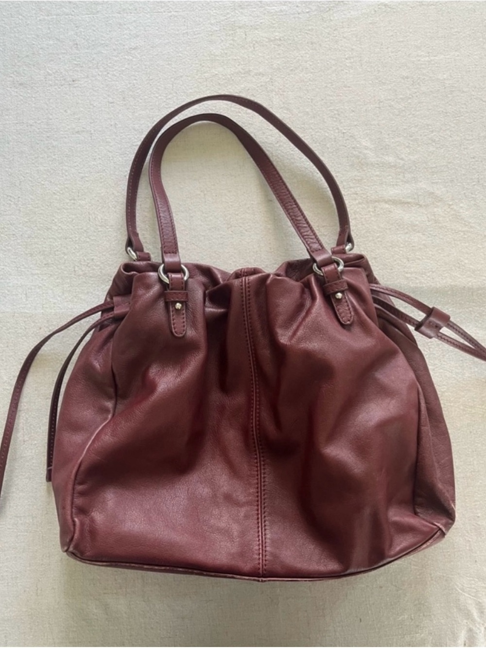 Burgundy Leather Drawstring
Hobo Shoulder Bag